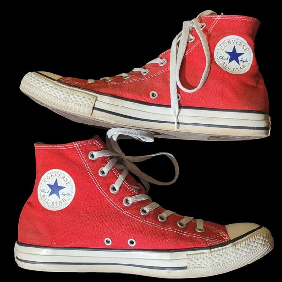 Red Converse All Star High Tops Sneakers Men's Size 10 Shoes - Picture 3 of 8